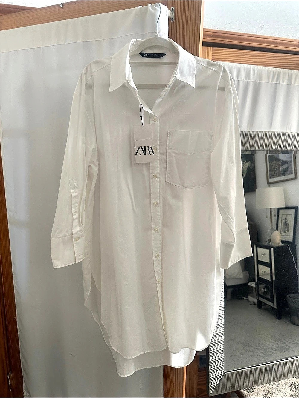 NWT Zara White Button Down Shirt Dress